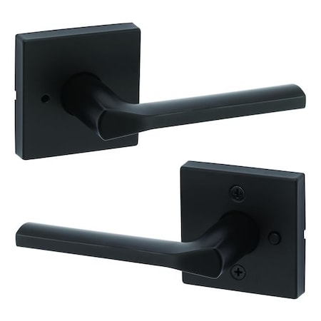 Kwikset Lisbon Lever with Square Rose Privacy Door Lock with 6AL Latch and RCS Strike Matte Black Finish 730LSLSQT-514